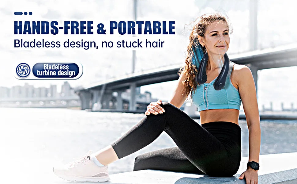 Portable Neck Fan - 3 Speed Rechargeable Bladeless Neck Fan, Adjustable Personal Neck Fan For Women and Men Modern Design, Great Cooling Fan For Travel, Outdoors and Sports