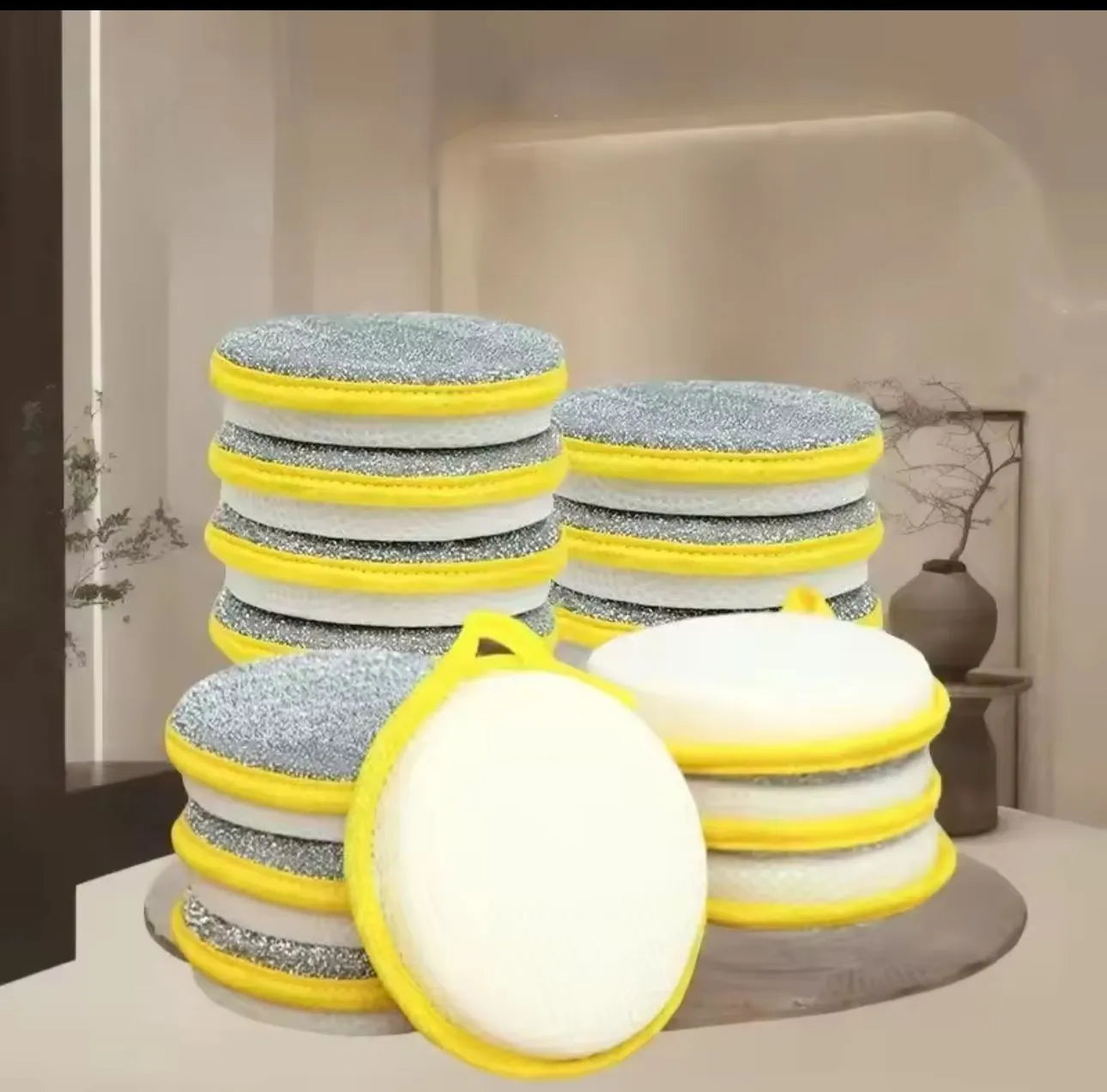 Double Side Dishwashing Sponge Round Kitchen Cleaning Pad for Dishes, Pans & Pots, Kitchen Tools