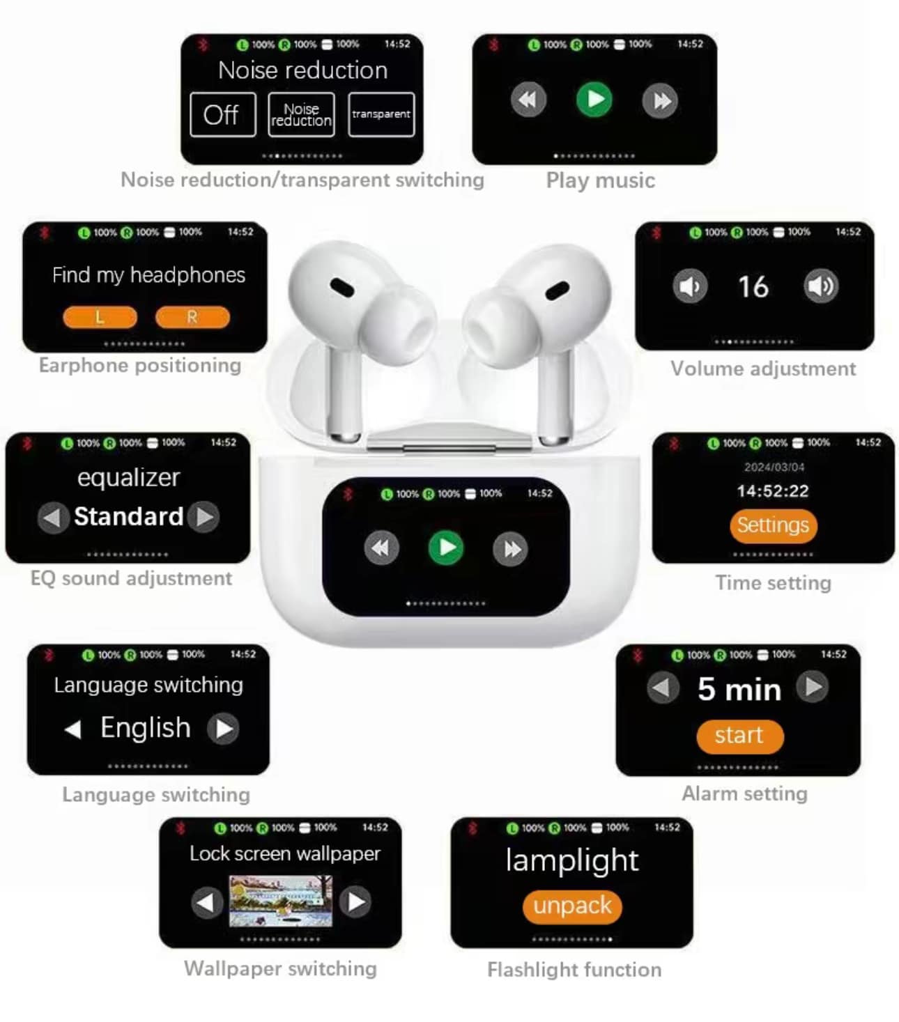 A9 Pro Touch Screen Ear Buds with ANC/ENC 40House Long time