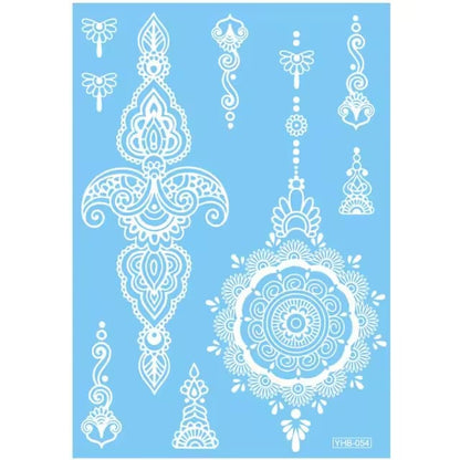 White Henna Stickers-Waterproof Mehndi/hena,hina Stickers Temporary Tattoos, Henna Sticker and Stencils