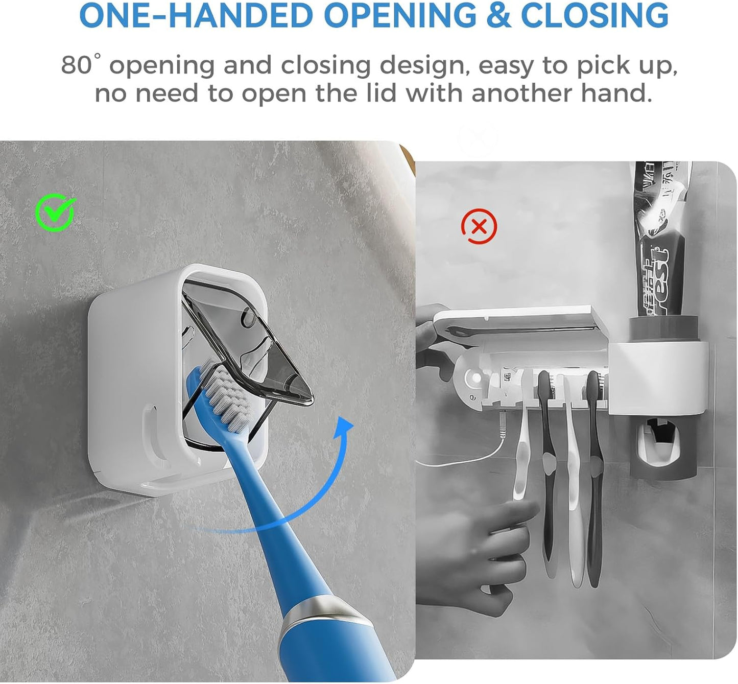 Toothbrush Holders for Bathroom【Innovation Single Slot Design】Toothbrush Holder Wall Mounted with Cover for Shower, Single Toothbrush Dispenser Storage Organizer for Family & Travel