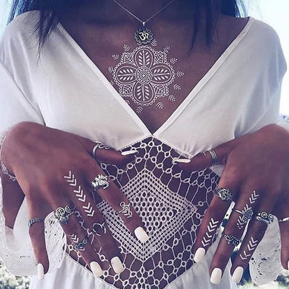 White Henna Stickers-Waterproof Mehndi/hena,hina Stickers Temporary Tattoos, Henna Sticker and Stencils